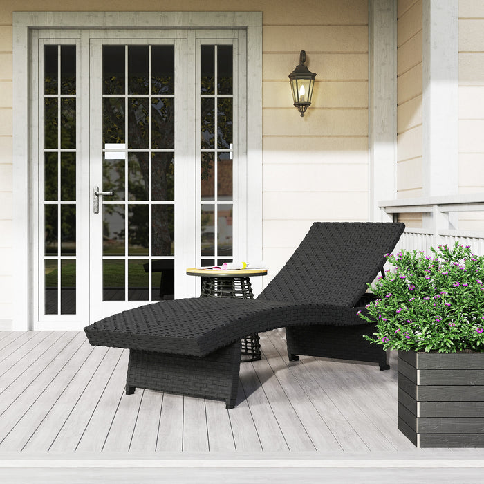 Outsunny Outdoor PE Rattan Sun Lounger, Folding Wicker Garden Lounger Recliner with 4-Level Adjustable Backrest, Rolling Sunbed Lounge Chair with Wheels, Non-Slip Legs for Balcony, Beach, Black