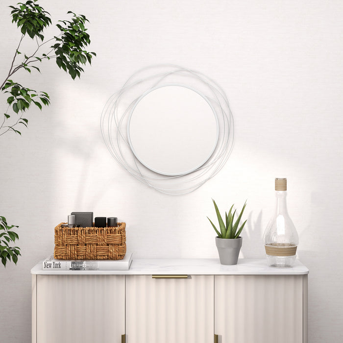 Metal Wire Wall Mirror in Abstract Design - Silver Finish with Hanging Accessories - Adds Contemporary Flair to Home Decor