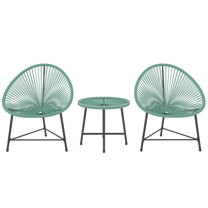 Outsunny Rattan Bistro Set with Acapulco Chairs and Glass Table, Green