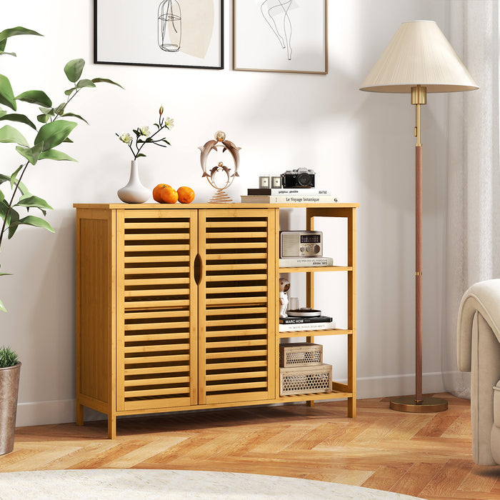 2-Door Bamboo Bathroom Cabinet with Shelves-