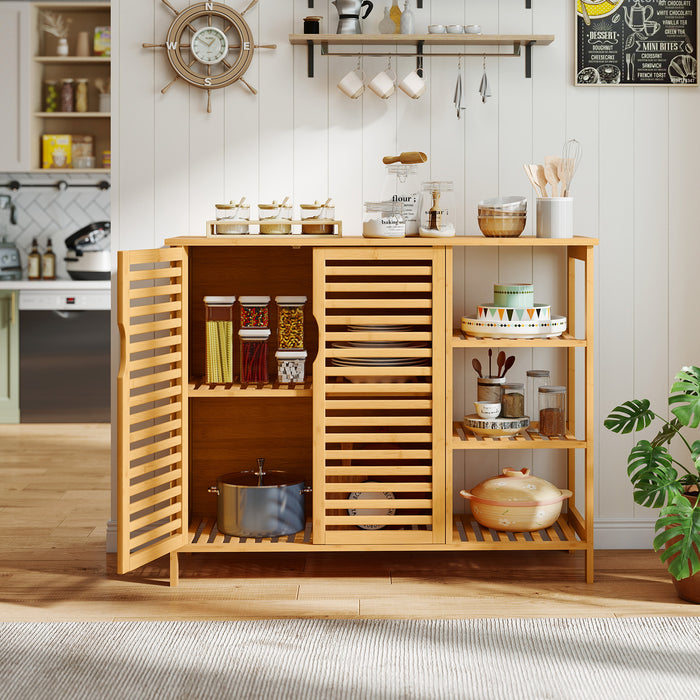 2-Door Bamboo Bathroom Cabinet with Shelves-