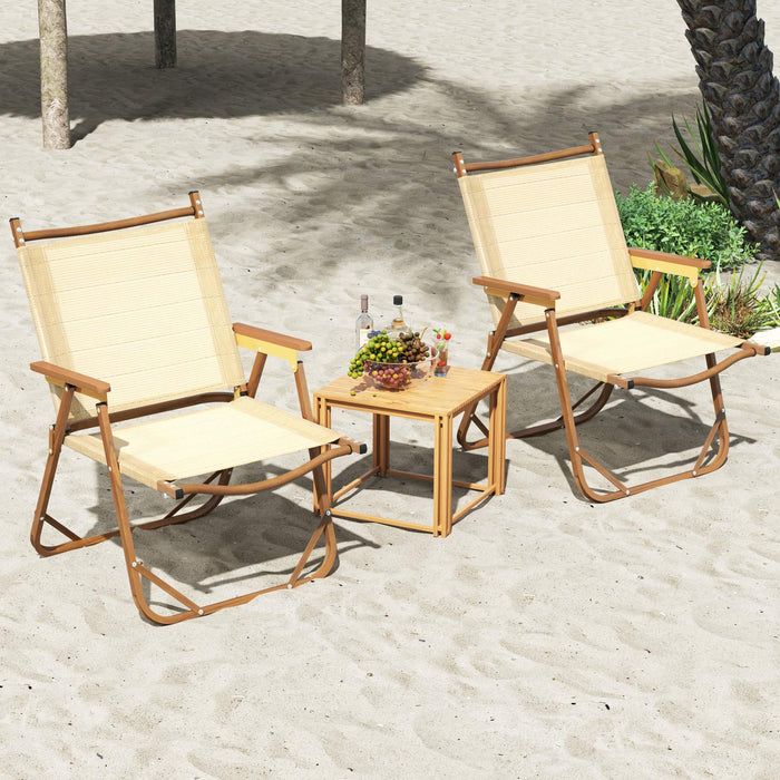 Set of 2 Folding Camp Chairs Lightweight with Aluminum Frame-Beige