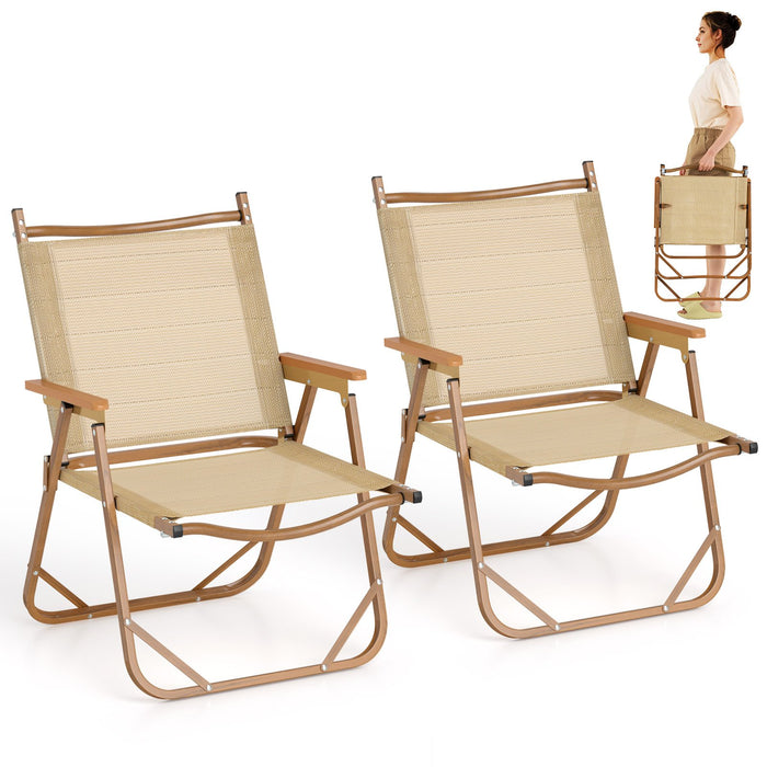 Set of 2 Folding Camp Chairs Lightweight with Aluminum Frame-Beige