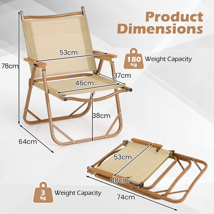 Set of 2 Folding Camp Chairs Lightweight with Aluminum Frame-Beige