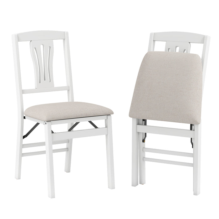 Set of 2 Folding Dining Chairs with Soft Padded Seat and Hollow-out Backrest-White