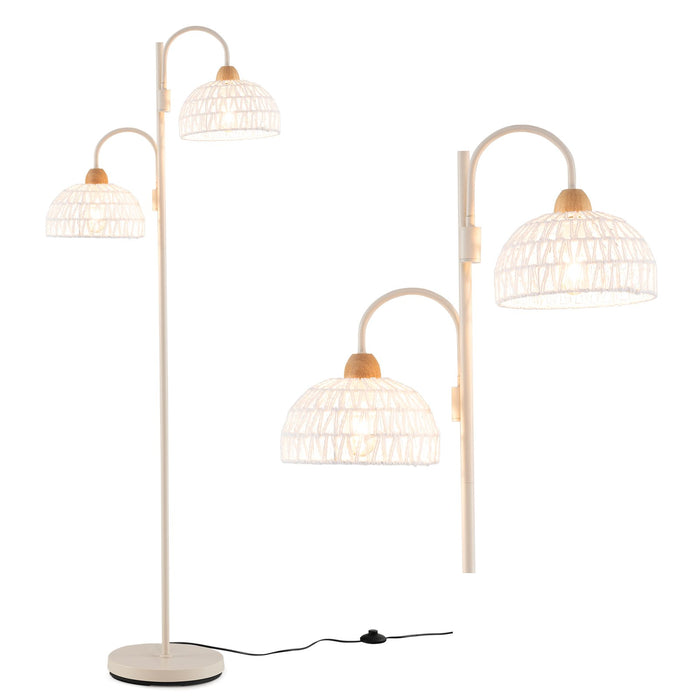 2 Light Floor Lamp with Foot Switch and Woven Lampshades-