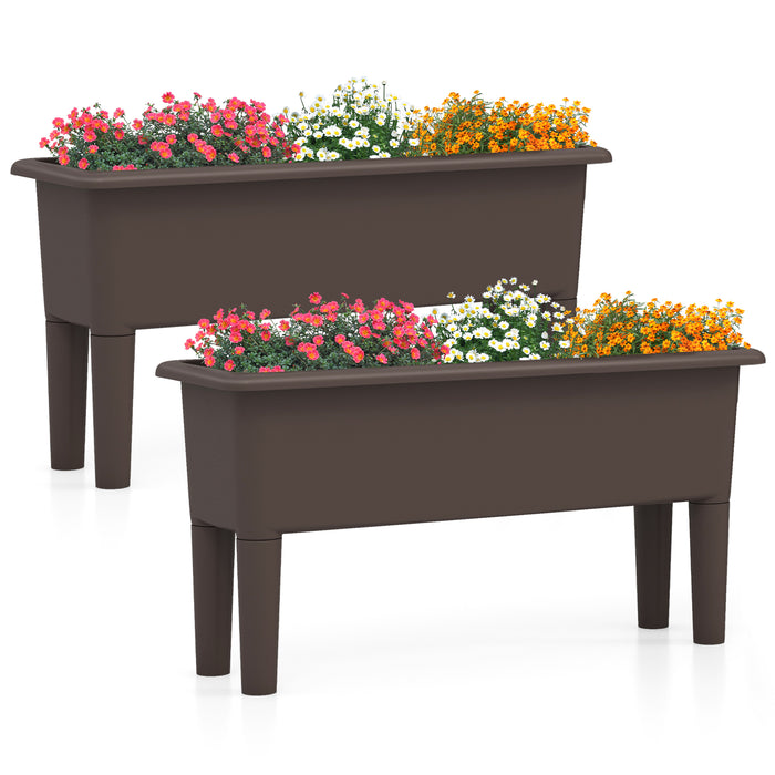 2 Pieces Raised Garden Beds with Detachable Legs and Drainage Hole-White