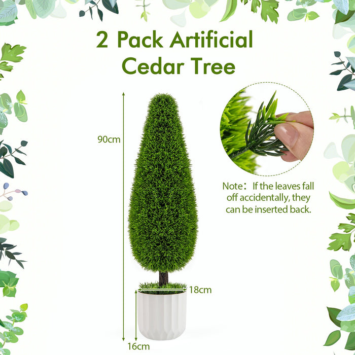 2 Pack 90cm Artificial Cedar Teardrop Shaped Bush-