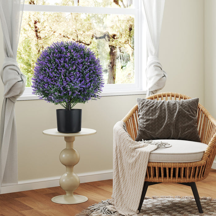 2 Pack Artificial Lavender Topiary Ball Tree Faux Shrub Bushes-