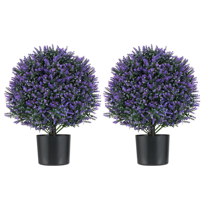 2 Pack Artificial Lavender Topiary Ball Tree Faux Shrub Bushes-