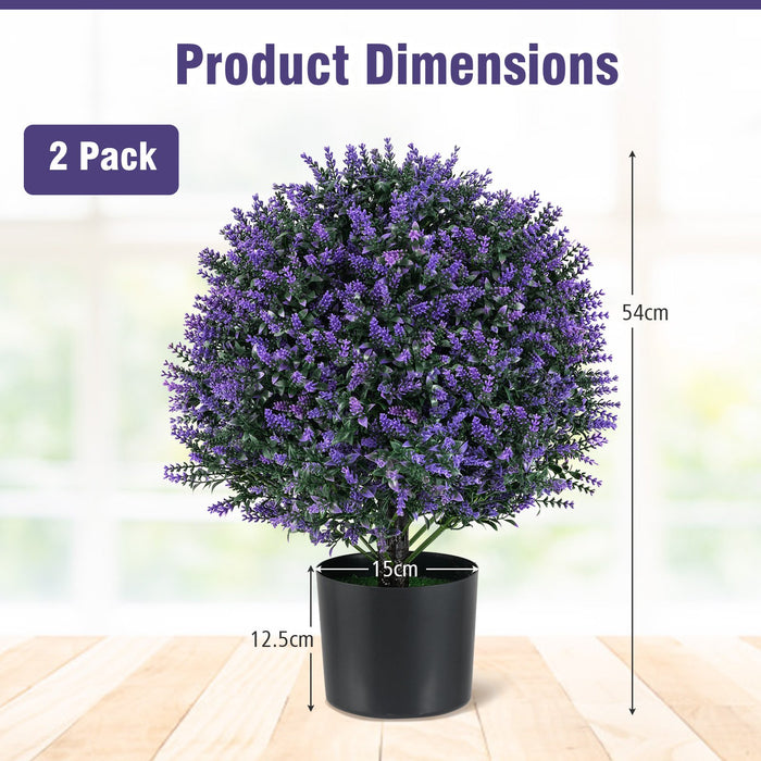 2 Pack Artificial Lavender Topiary Ball Tree Faux Shrub Bushes-