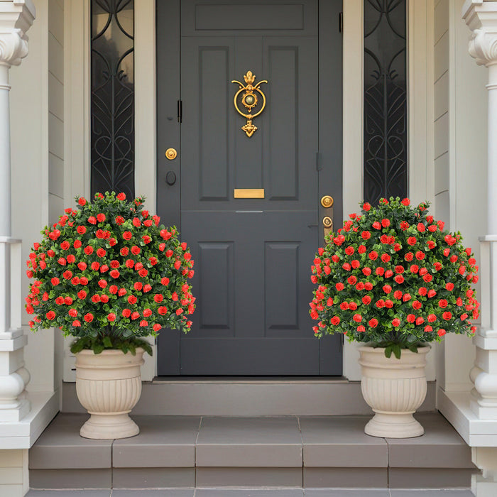 2 Pack Artificial Rose Topiary Ball Tree Faux Shrub Bushes-