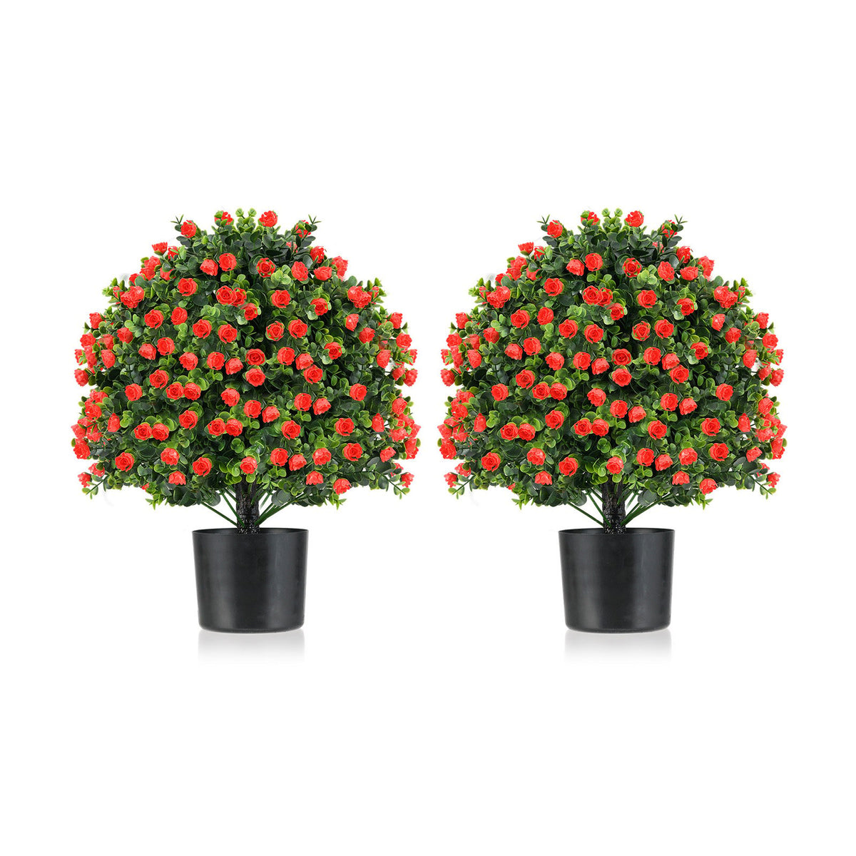 2 Pack Artificial Rose Topiary Ball Tree Faux Shrub Bushes-