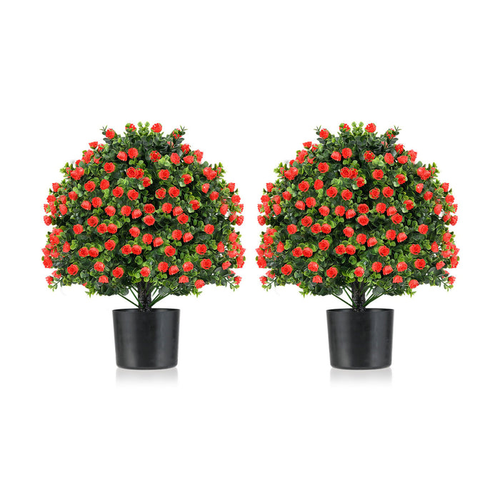 2 Pack Artificial Rose Topiary Ball Tree Faux Shrub Bushes-