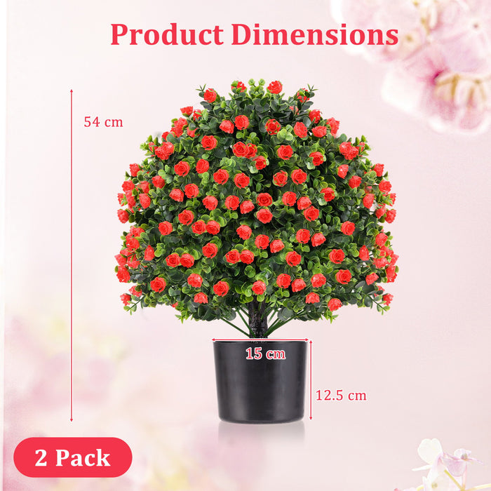 2 Pack Artificial Rose Topiary Ball Tree Faux Shrub Bushes-