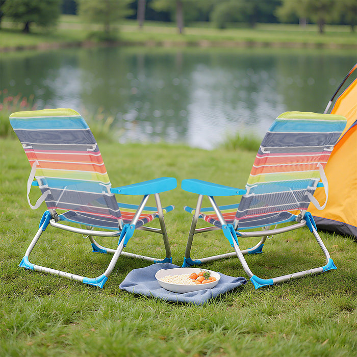 2 Pack Foldable Beach Chair with Armrests and Carry Strap-Colourful-