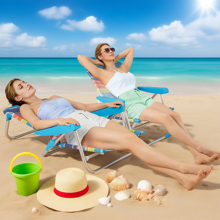 2 Pack Foldable Beach Chair with Armrests and Carry Strap-Colourful-