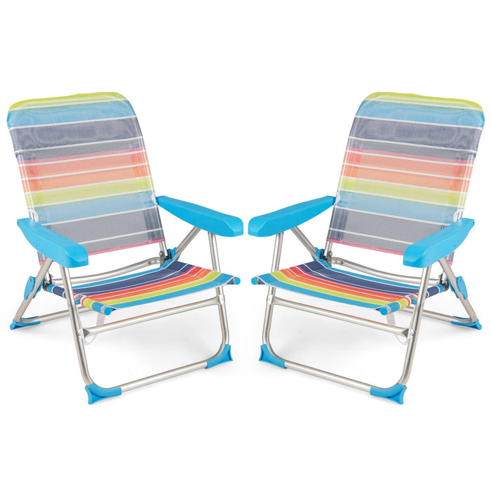 2 Pack Foldable Beach Chair with Armrests and Carry Strap-Colourful-