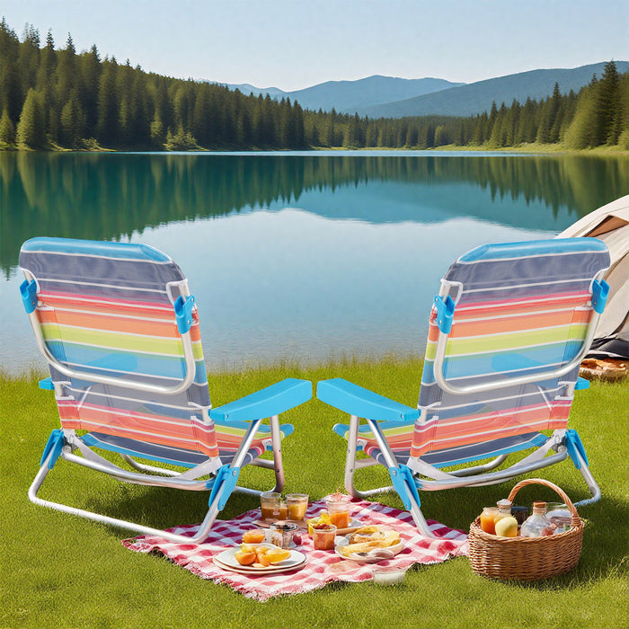 2 Pack Foldable Beach Chair with Armrests and Carry Strap-Colourful-