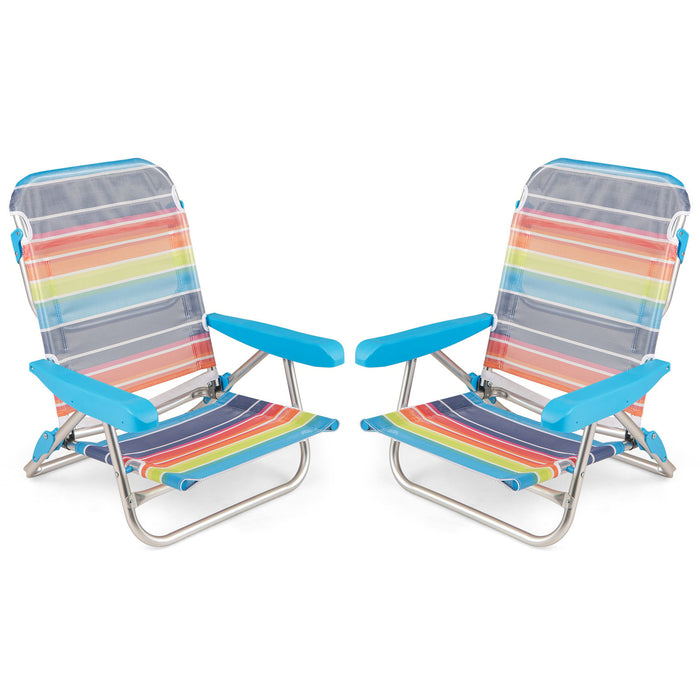 2 Pack Foldable Beach Chair with Armrests and Carry Strap-Colourful-