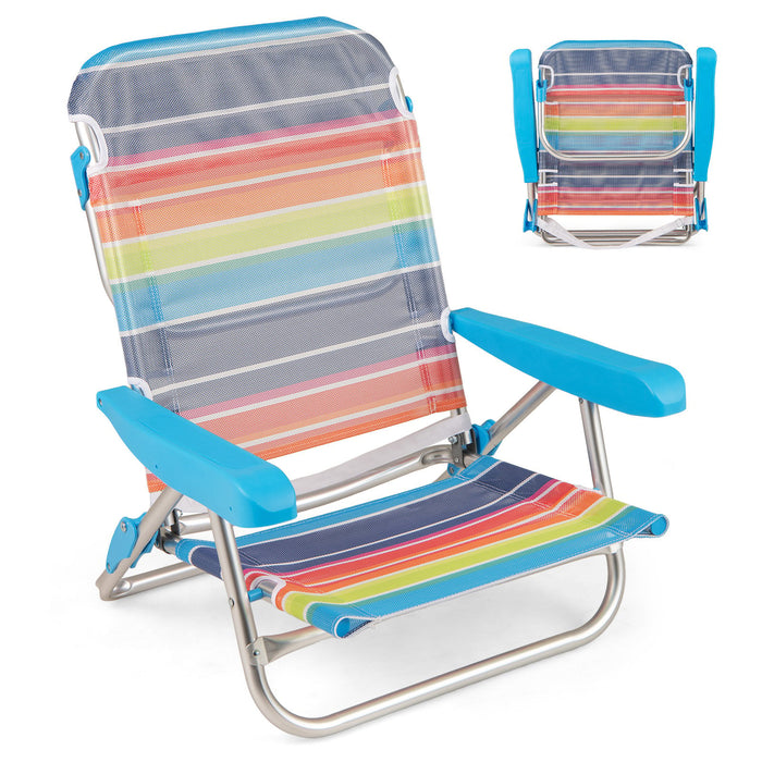2 Pack Foldable Beach Chair with Armrests and Carry Strap-Colourful-