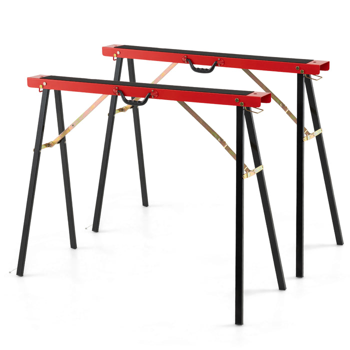 2-Pack Portable Sawhorses with Non-slip Top and Hinge Brace-Black & Orange