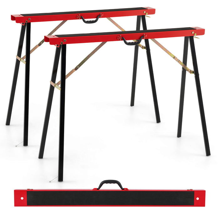 2-Pack Portable Sawhorses with Non-slip Top and Hinge Brace-Black & Orange