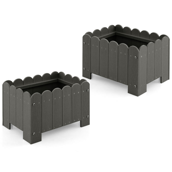 2 Pack Rectangular Planter Box by HDPE - Flower Pot with Drainage Gaps in Grey - Ideal for Home Gardeners and Flower Enthusiasts