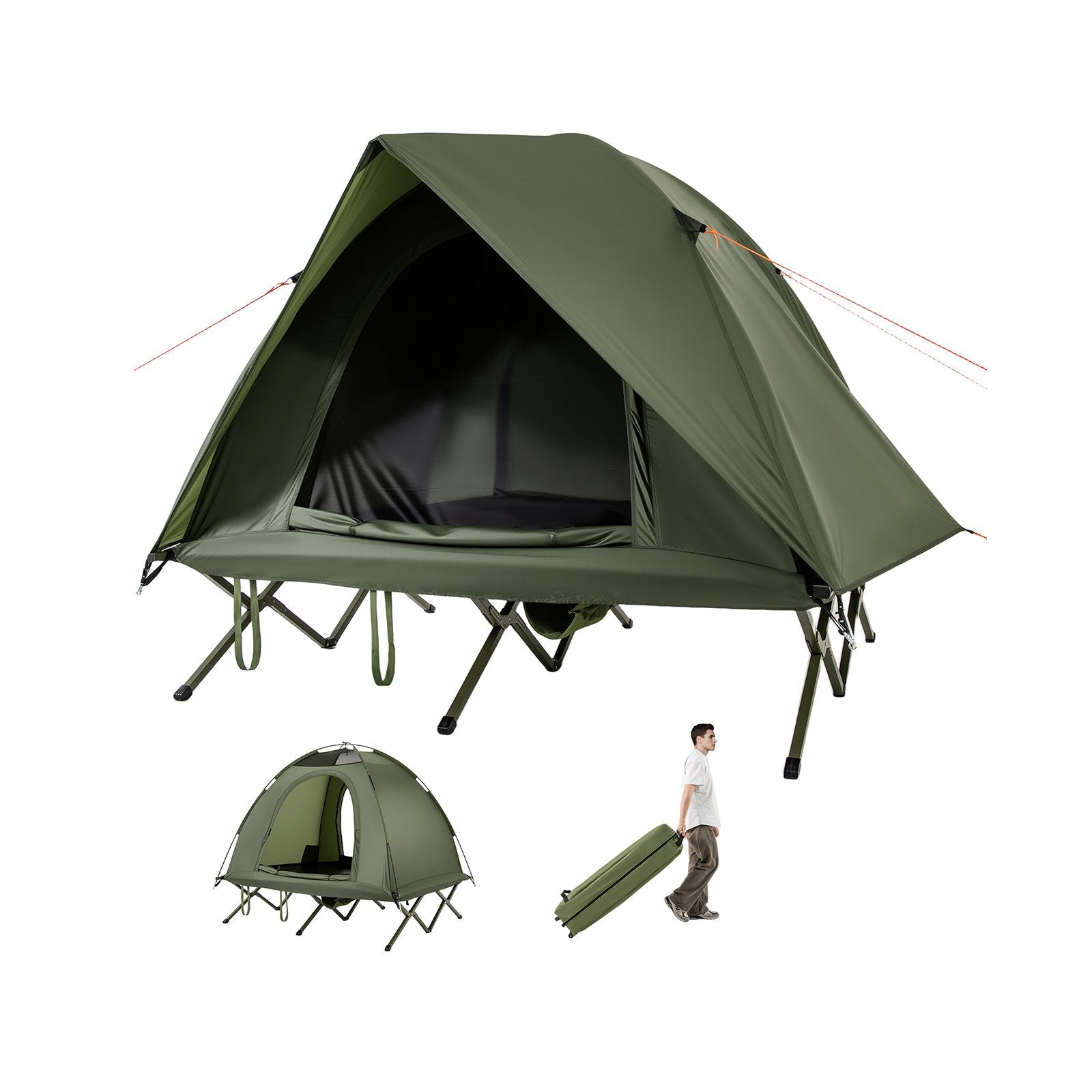 2-Person Camping Cot Tent Foldable Off-Ground Camping Combo for Adults-
