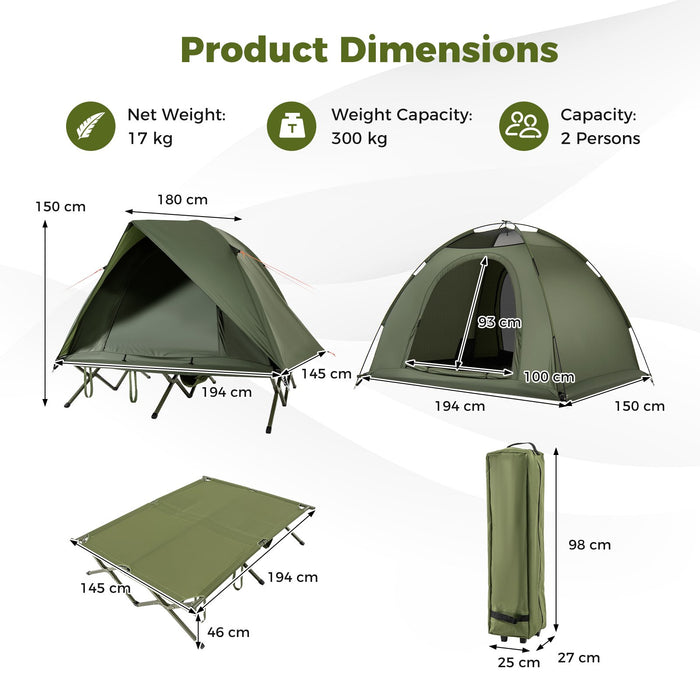 2-Person Camping Cot Tent Foldable Off-Ground Camping Combo for Adults-