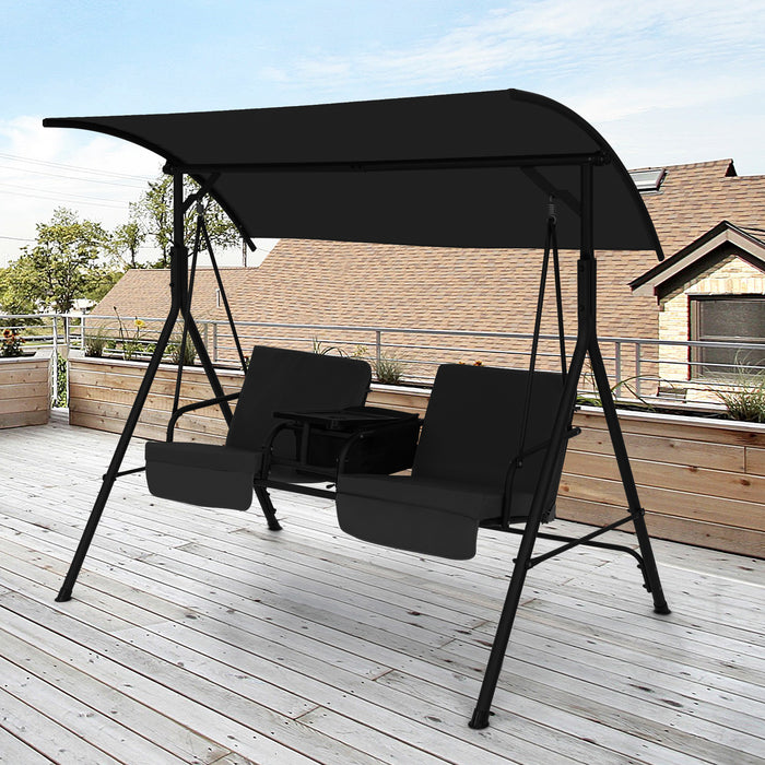 2 Person Outdoor Porch Swing with Canopy and 23L Cooler Bag-
