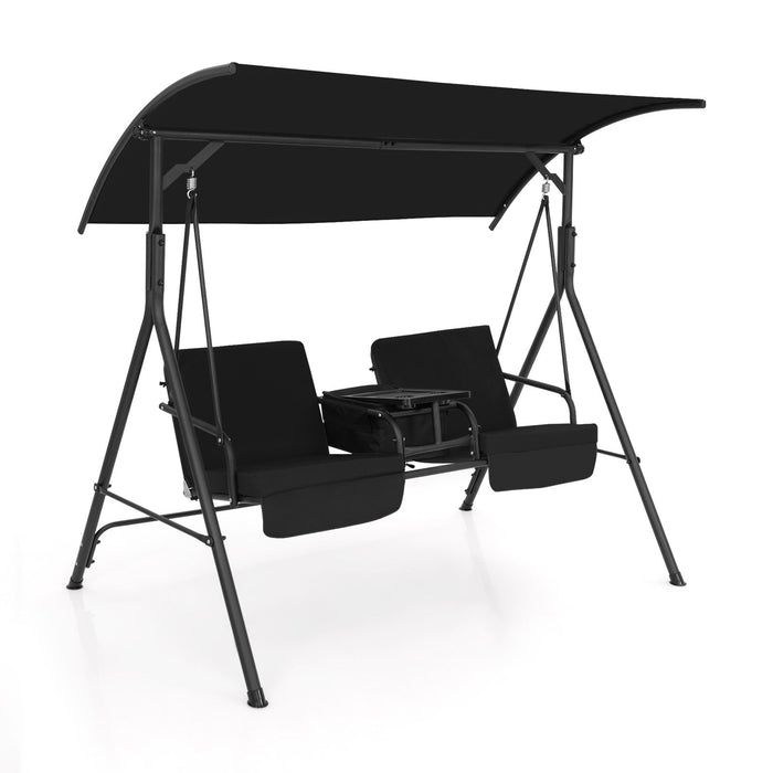 2 Person Outdoor Porch Swing with Canopy and 23L Cooler Bag-