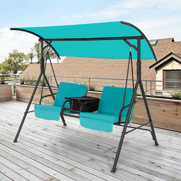 2 Person Outdoor Porch Swing with Canopy and 23L Cooler Bag-