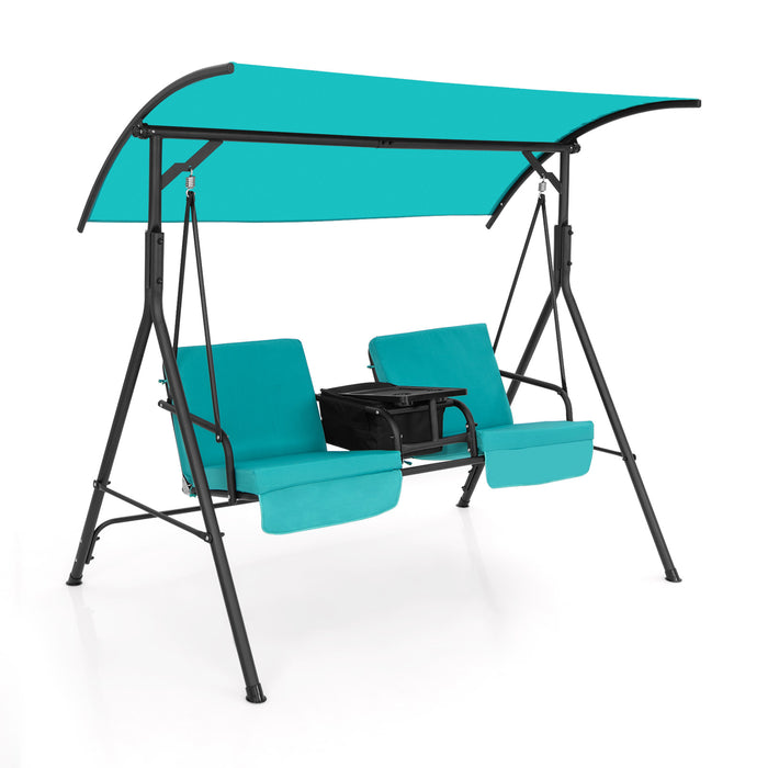 2 Person Outdoor Porch Swing with Canopy and 23L Cooler Bag-