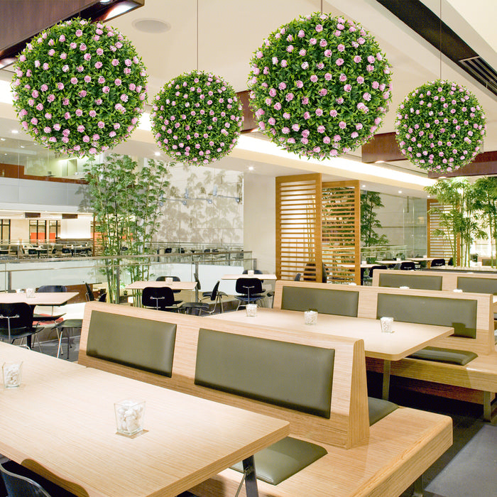 2 Pieces Artificial Plant Topiary Balls with Pink Flowers