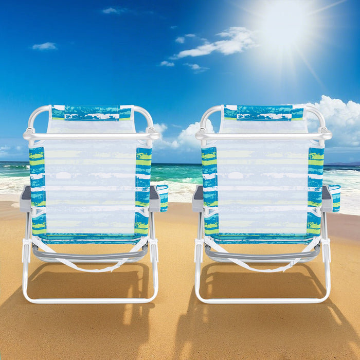 2 Pack Folding Beach Chair Lightweight Lay Flat Lounge Chair-