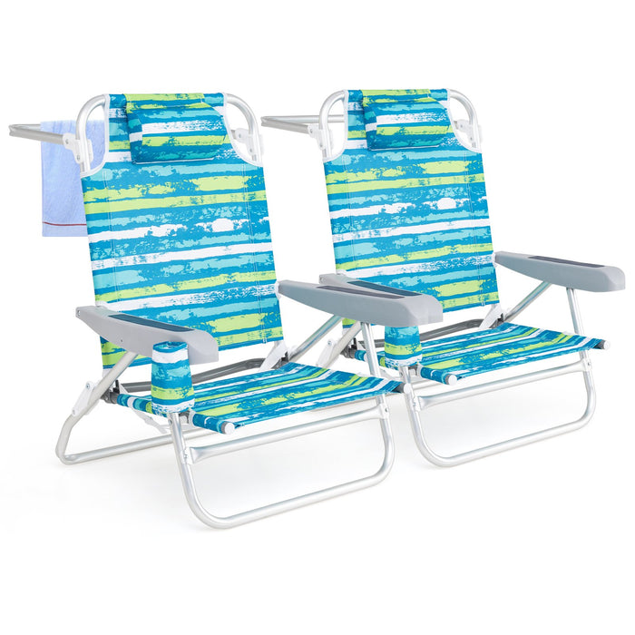 2 Pack Folding Beach Chair Lightweight Lay Flat Lounge Chair-