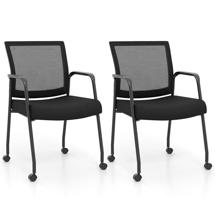 2 Pieces Office Guest Chairs on Wheels-