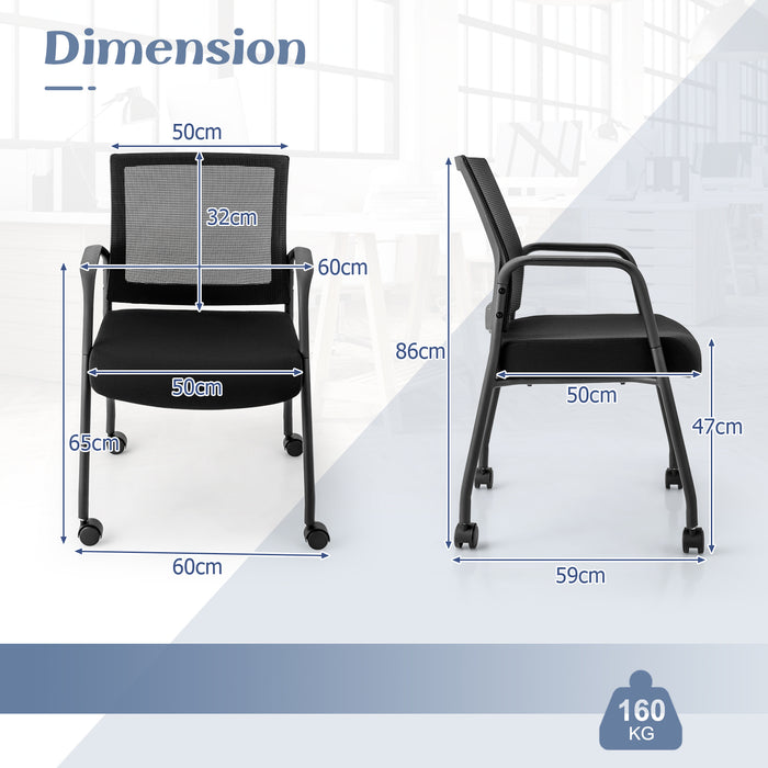 2 Pieces Office Guest Chairs on Wheels-