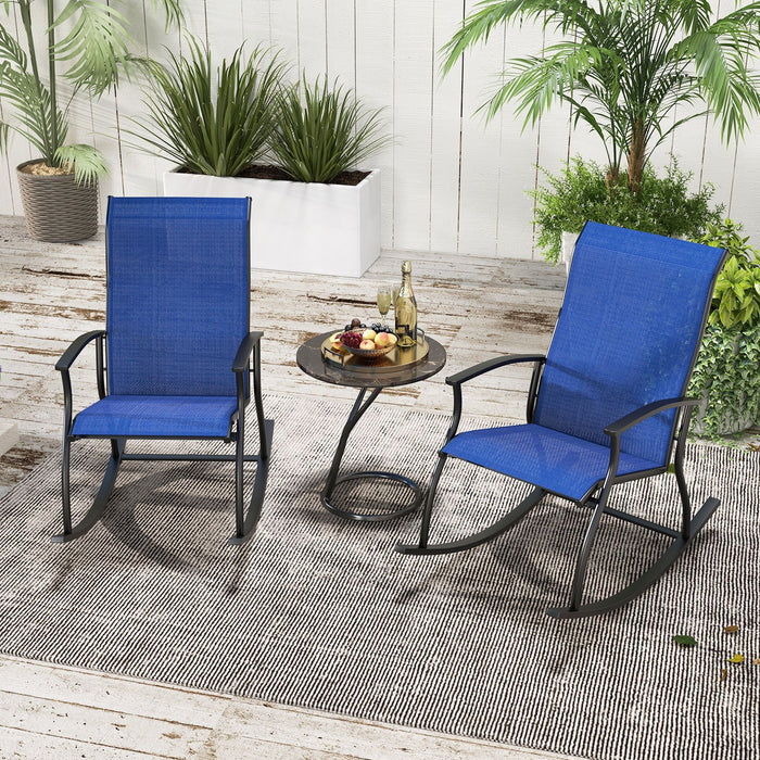 2 Pieces Outdoor Rocking Chairs with Breathable Backrest-Navy