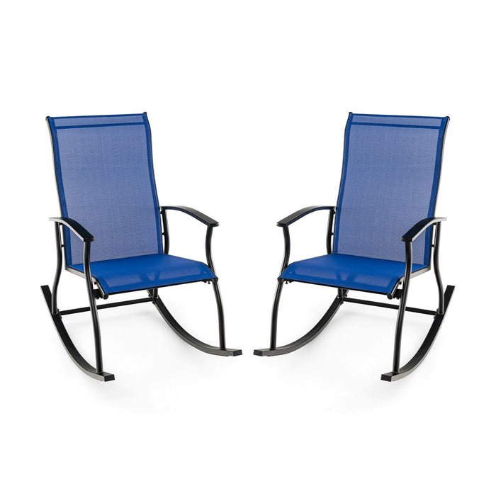 2 Pieces Outdoor Rocking Chairs with Breathable Backrest-Navy
