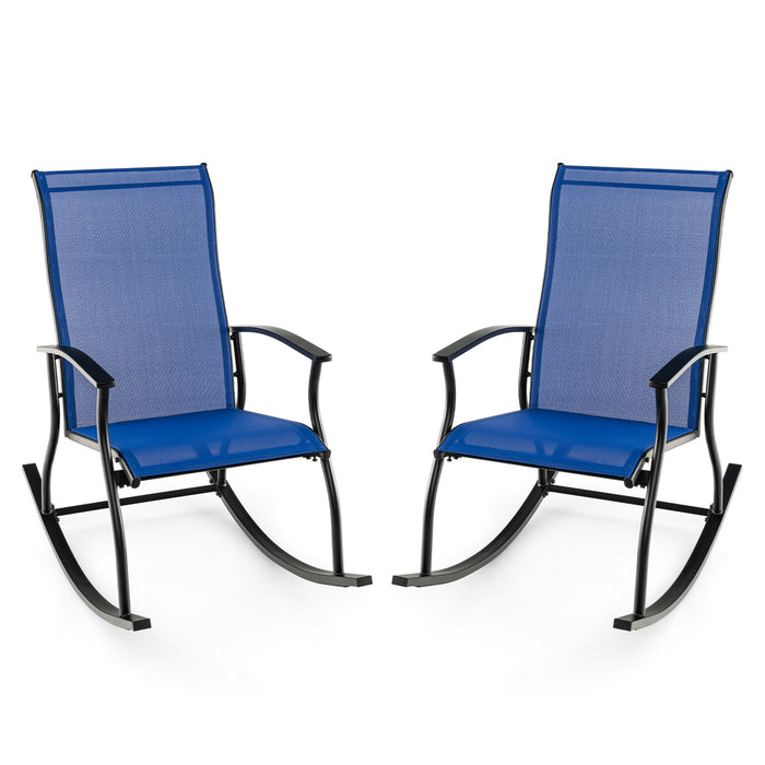 2 Pieces Outdoor Rocking Chairs with Breathable Backrest-Navy