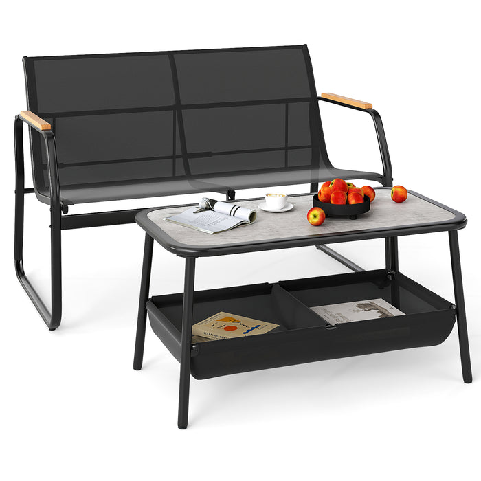 2 Pieces Patio Furniture Set with 2 Storage Compartments-