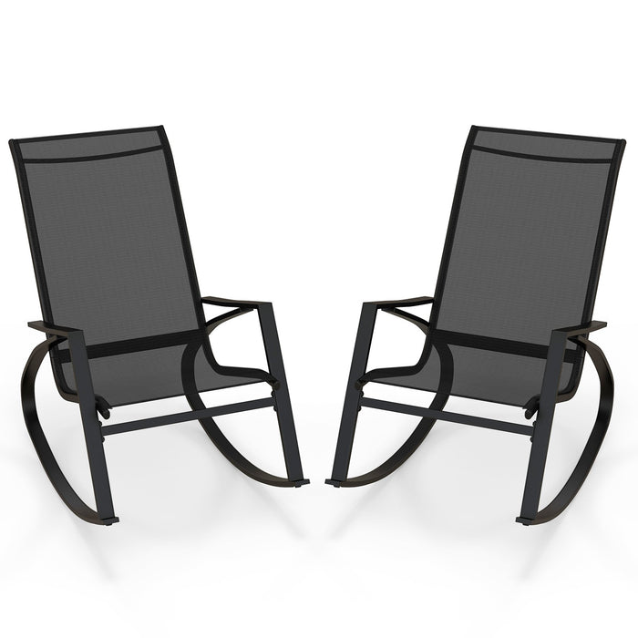 2 Pieces Patio Rocking Chairs with Ergonomic Backrest and Safe Stoppers-Grey