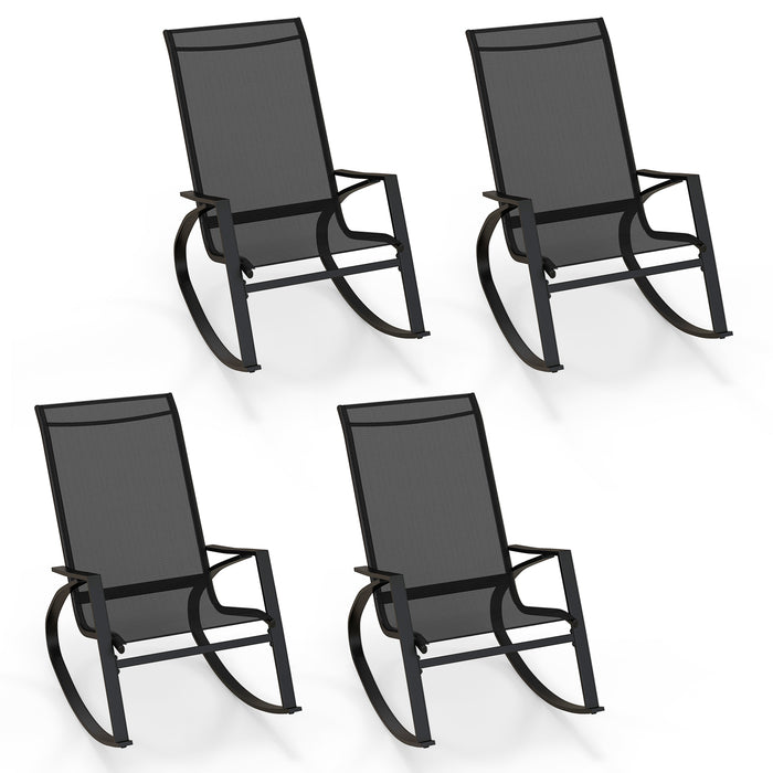 2 Pieces Patio Rocking Chairs with Ergonomic Backrest and Safe Stoppers-Grey