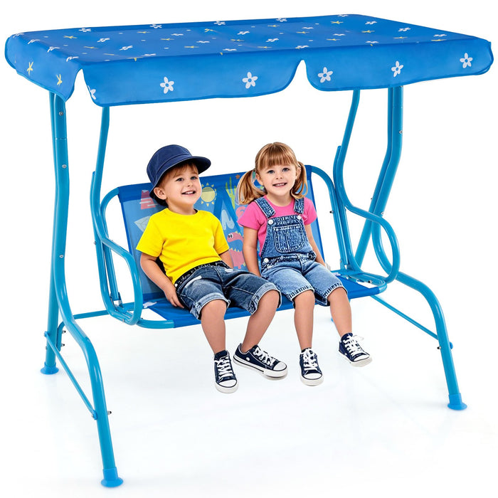 2-Seater Kids Patio Swing Chair with Adjustable Canopy and Safety Belt-
