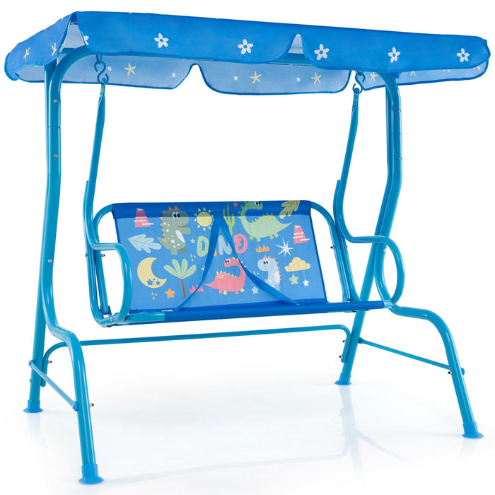 2-Seater Kids Patio Swing Chair with Adjustable Canopy and Safety Belt-
