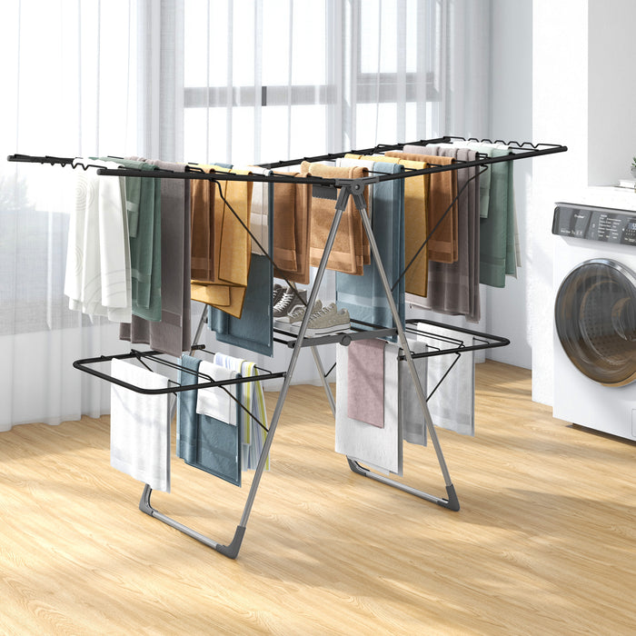 2-Tier Foldable Clothing Laundry Rack with 33 Drying Rails