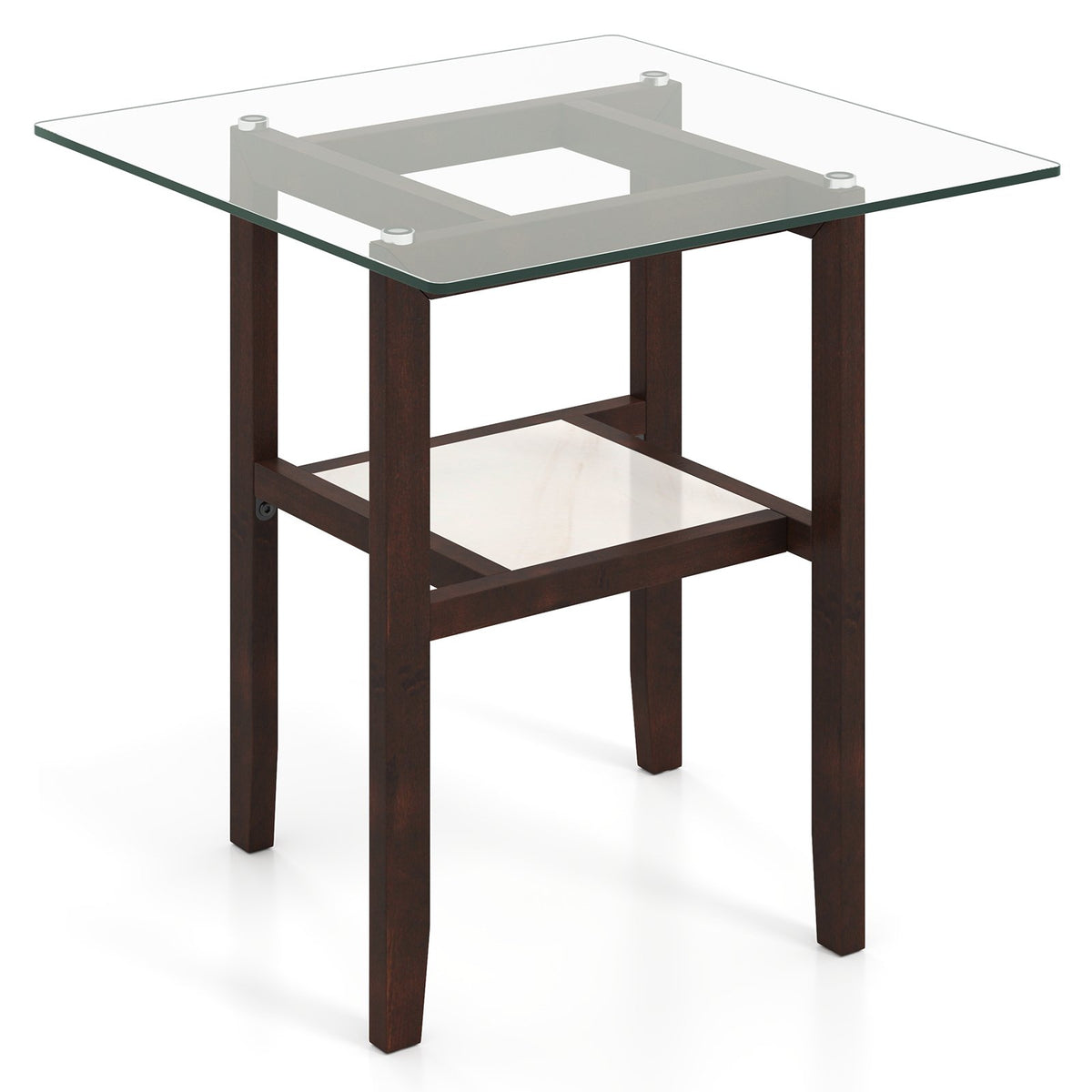 2-Tier End Table with Storage Shelf and Rubber Wood Frame-Brown