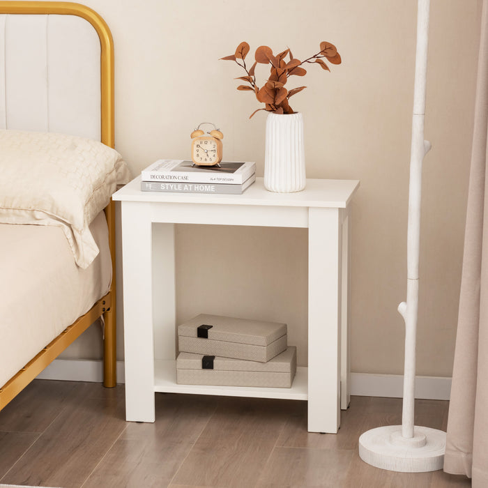 Compact Space-Saver End Table - 2-Tier Design with Storage Shelf, White - Ideal for Small Spaces